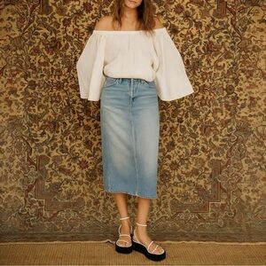 RE/DONE Low Rider Denim Midi Skirt in Vintage Flow